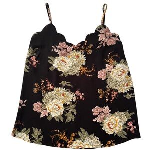 Like New! Dark Brown and Floral Print Camisole. Lightly Sheer and Elegant.